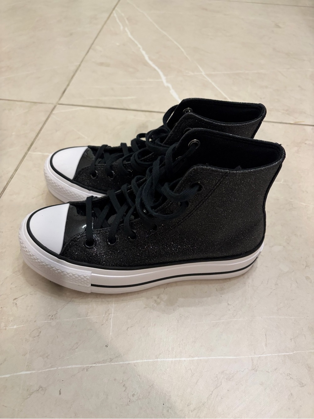 Converse Black Glitter High-Top Platform Sneakers - Picture 4 of 6